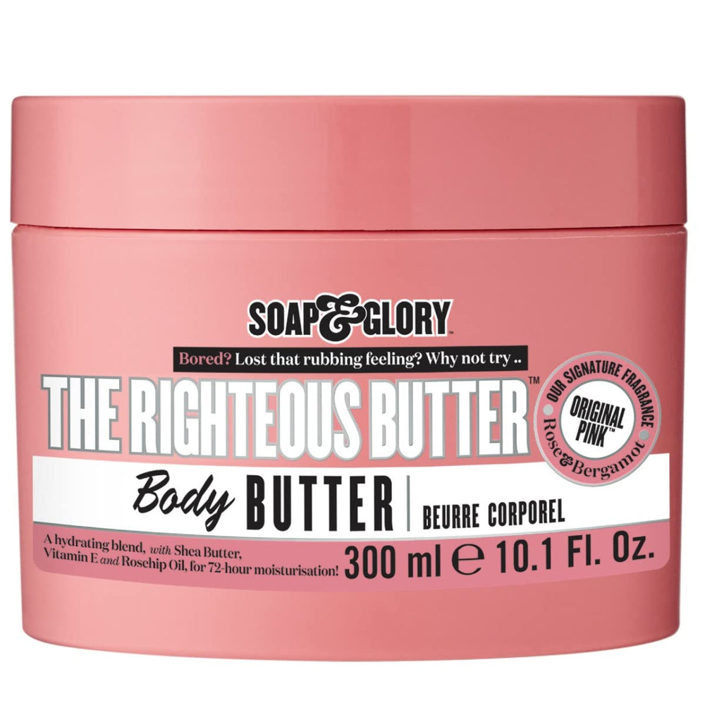 Soap & Glory manteca corporal, hidratación intensa para piel seca.
