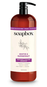 Soapbox Biotin Shampoo – Bouteille pompe pour volume et vitalité des cheveux fins