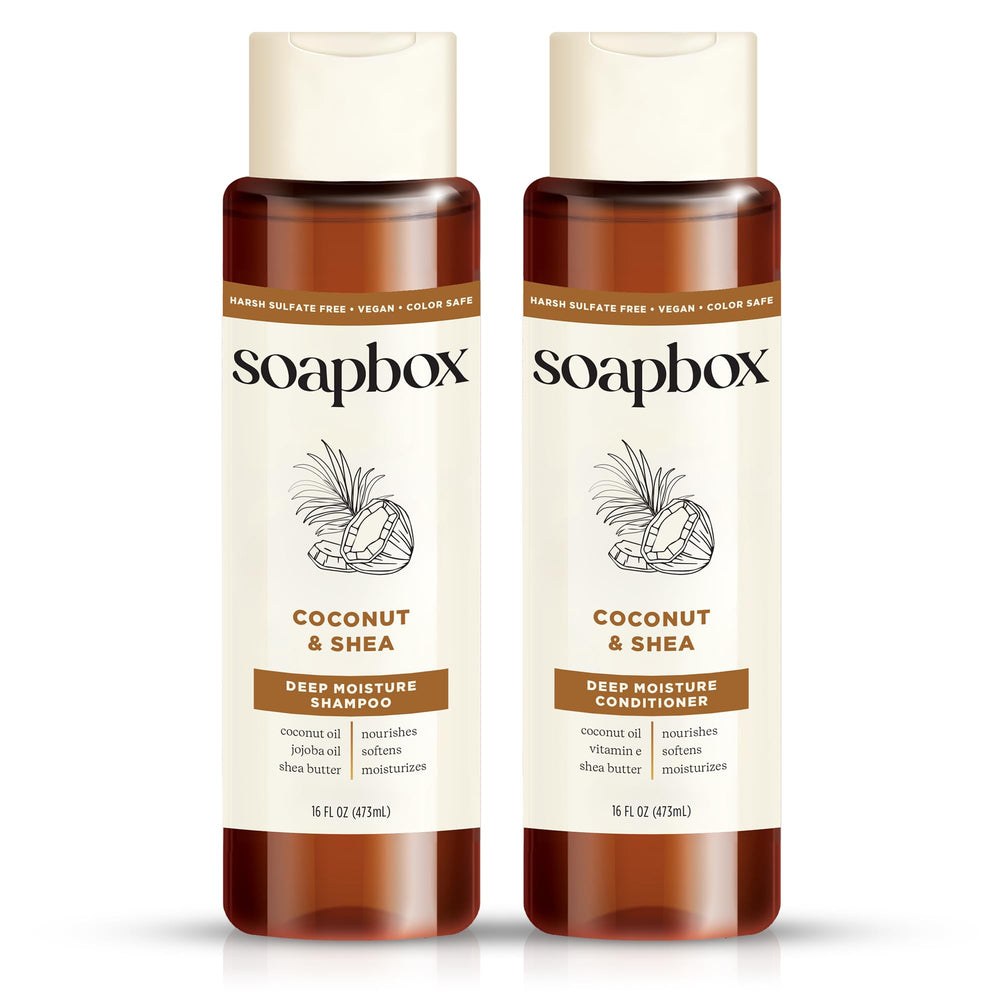 Soapbox champú coco y jojoba, hidratación diaria para cabello suave.