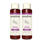 Soapbox shampooing Biotine et Extraits de Fruits en bouteille pour cheveux volumineux.