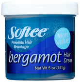 Softee Bergamot Crema para el cabello, bote azul, hidratación suave para peinado diario.