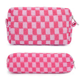 SOIDRAM bolso cosméticos a cuadros rosa para viaje organizado.