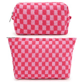 SOIDRAM bolso maquillaje grande con cuadros rosa-rojo, ideal para viaje