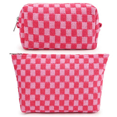 SOIDRAM bolso maquillaje grande con cuadros rosa-rojo, ideal para viaje