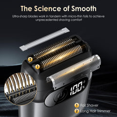 Sonatraxs titanium blades with floating technology for comfortable closeness.