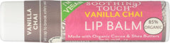 soothing touch bálsamo labial vegano vainilla especiada, vista frontal del pack de 3 para hidratación diaria