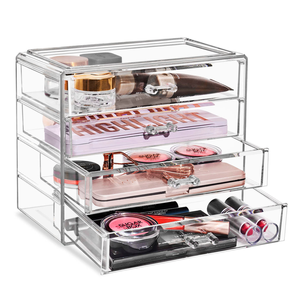 Sorbus organizador-maquillaje acrílico, cuatro cajones para acceso rápido.