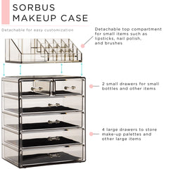 Sorbus organizador acrílico 6 cajones, vista lateral para apreciar su organización elegante