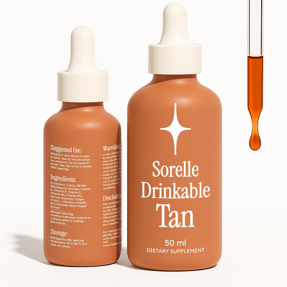 Gotas Sorelle Beauty para bronceado en bebida, tono natural y progresivo