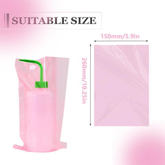 Bolsas Sotica para botellas rosadas, lateral: evitan derrames y mantienen área de trabajo limpia