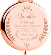 Soulpetals espejo maquillaje compacto dorado-rosa, ideal para retoques en bolso.