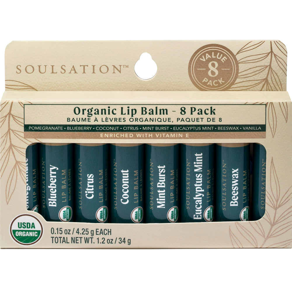 SOULSATION bálsamo labial set 8 sabores, hidratación para labios secos.