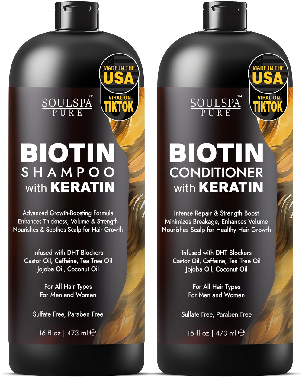 SOULSPA PURE set shampoing biotine keratine – bouteilles visibles, soin capillaire fortifiant
