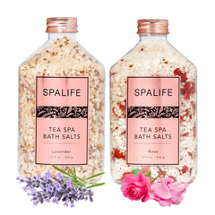SpaLife Sal de Baño Petalos Lavanda y Rosa: dos frascos para relajación aromática.