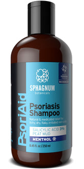 Sphagnum Botanicals Psoriasis Shampoo botella con ácido salicílico, alivio calmante para el cuero cabelludo