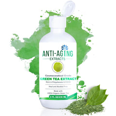 St. Croix Products extracto de té verde puro en botella, ideal para piel radiante.