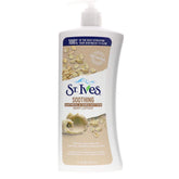 Loción corporal St. Ives con avena y manteca de karité para hidratación diaria.
