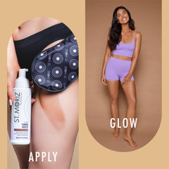 St. Moriz Guante terciopelo Bronceado: uso con mousse para cobertura pareja.