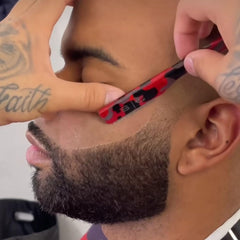 StyleCraft navaja barbero camo rojo diseño para líneas limpias y cortes definidos.