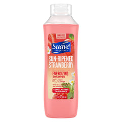 Shampoo Suave champú fresa madura al sol: muestra la botella y aroma fresco para el cabello