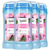 Desodorante Suave para mujer polvo en caja 4-pack, sin manchas en ropa.