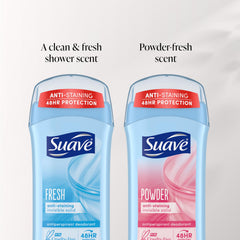 Suave Desodorante Mujer Powder Fresh, etiqueta de protección de 48 horas