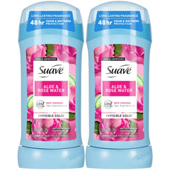 Suave Desodorante para Mujeres Aloe y Rosas, barra invisible que evita manchas y dura todo el día.