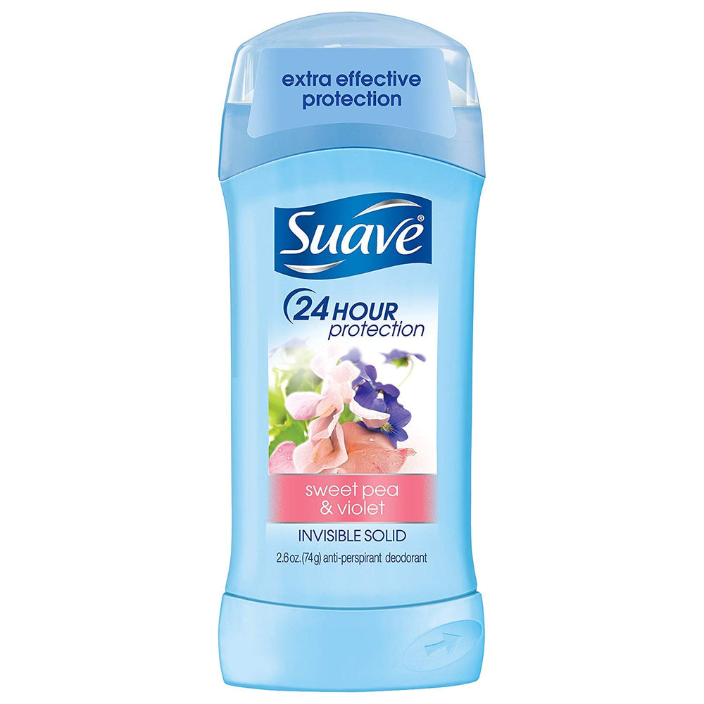 Suave Invis Sweet Pea y Violet, desodorante sólido invisible, protección de 24h para la piel y la ropa.