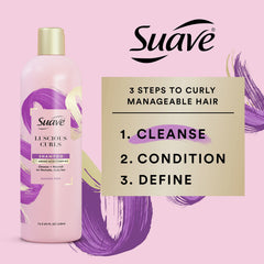 Etiqueta de Suave Luscious Curls con complejo de aminoácidos para mayor manejabilidad.