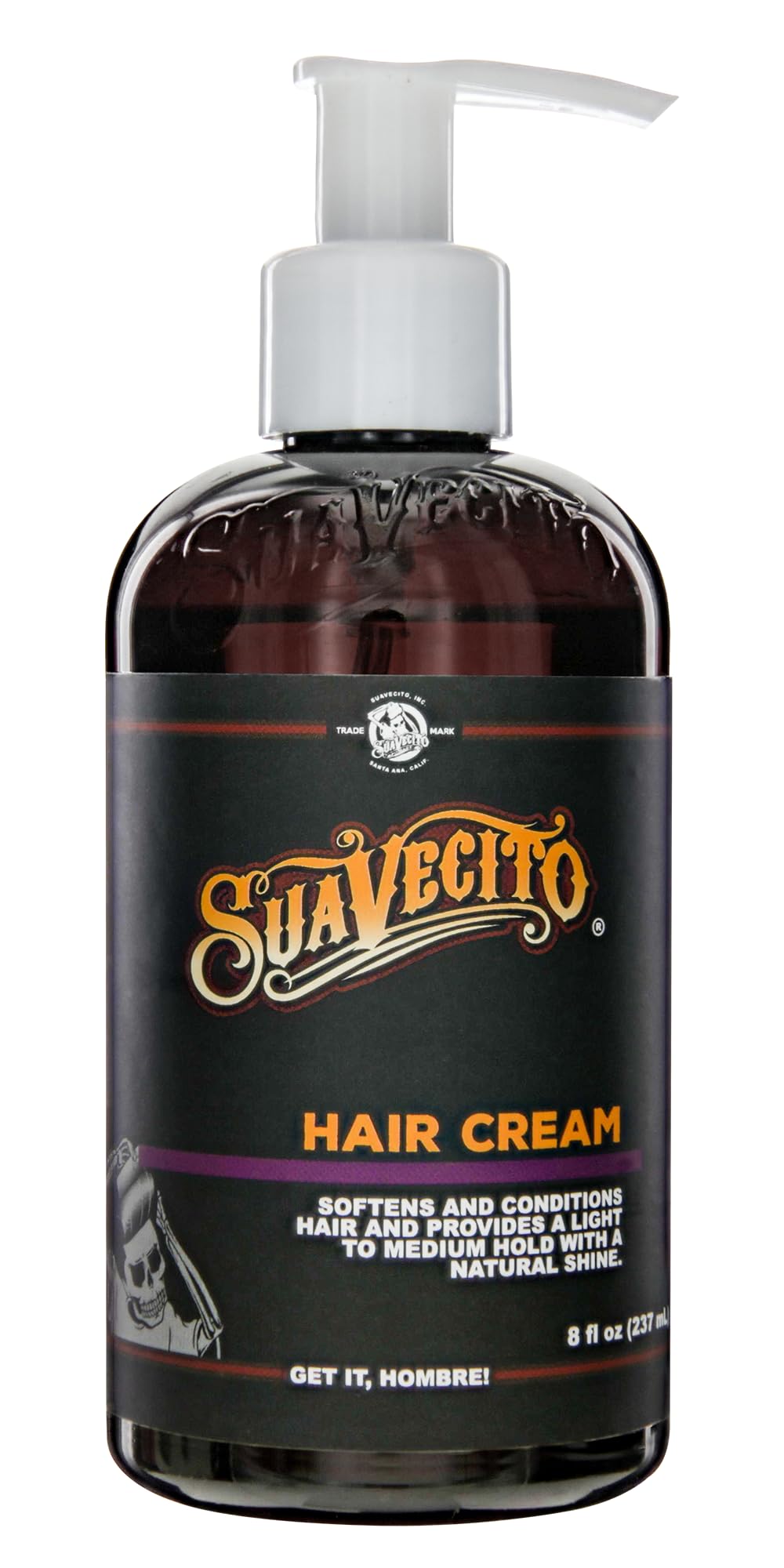 Suavecito Crema para Peinar, botella con bomba facilita la aplicación diaria.