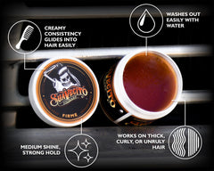 Suavecito Pomade Firme: brillo moderado que realza el estilo.