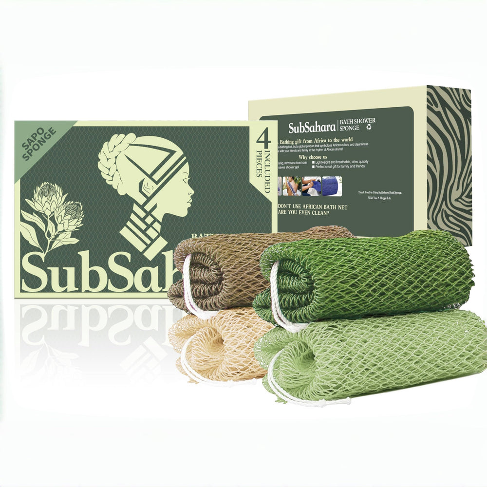 SubSahara esponja de red africana 4 piezas con nudo auténtico para exfoliación duradera