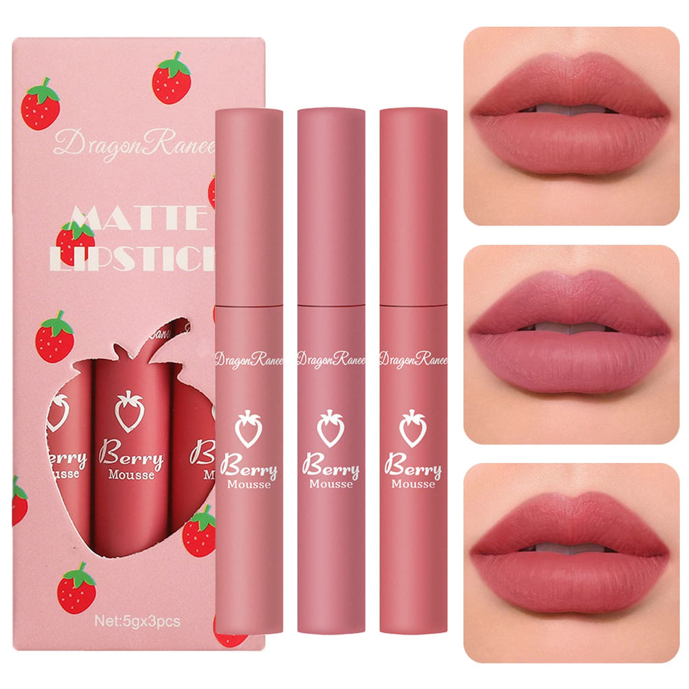 Sulily labios mate rojo, conjunto de tres piezas, acabado aterciopelado y duradero para uso diario.