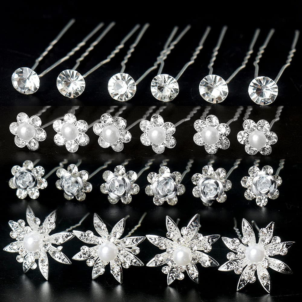 SUMAJU pasador pelo flores de perla y cristal, ideal para peinado de novia