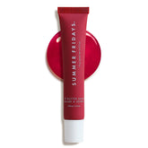 Summer Fridays Cherry lip butter tube close-up showing sheer color and conditioning properties.