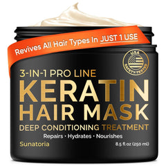 SUNATORIA Mascarilla de Keratina en tarro, hidratación profunda para cabello seco
