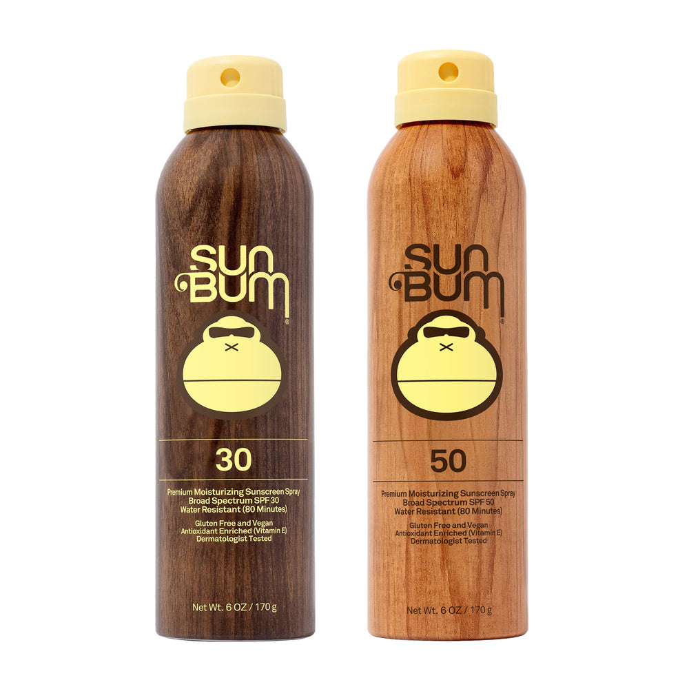 Sun Bum Original SPF30-50 spray frente: protección UVA/UVB y aroma veraniego.