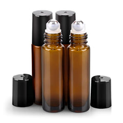 Sungwoo 4-pack botellas rodillo 10ml en vidrio ámbar con protección UV.
