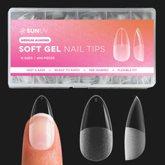 SUNUV uñas almendra 600 piezas: bandeja de tips para cobertura total, ideal para salones