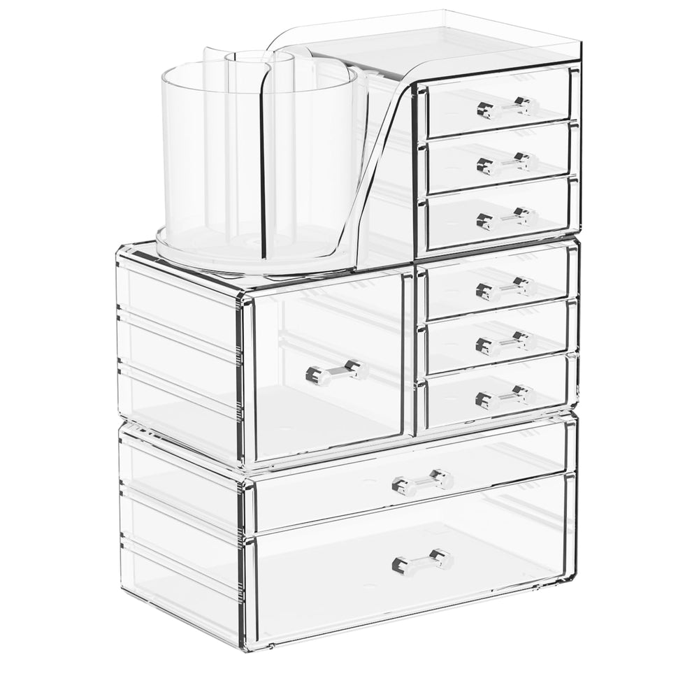 SuoXing 3-piezas Organizador Maquillaje Acrílico para tocador.
