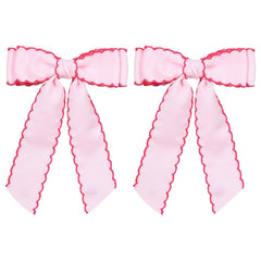 SUPCLIPS lazo de pelo rosa con borde rojo, ideal para peinados diarios con estilo.