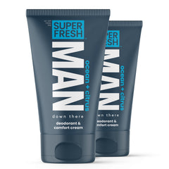Super Fresh Co. loción higiénica para hombre, aplicación suave y fresca.