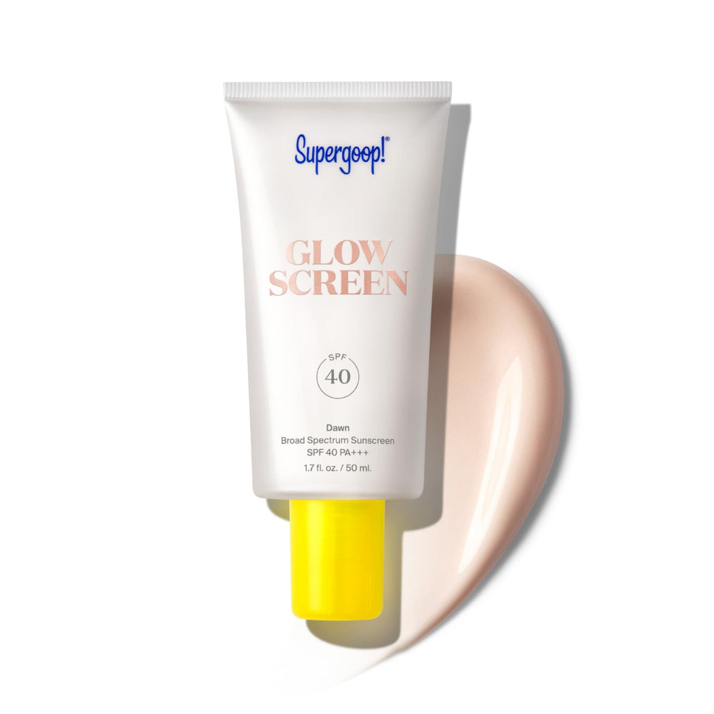 Supergoop Glowscreen Dawn, bote-aplicación para un acabado hidratante y luminoso.