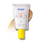 Supergoop Glowscreen SPF 40 Hora Dorada, botella visible, protección solar y brillo hidratante.