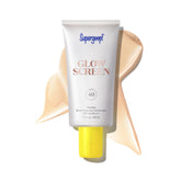 Supergoop Glowscreen SPF 40 Sunrise en bote, protección solar y brillo luminoso.