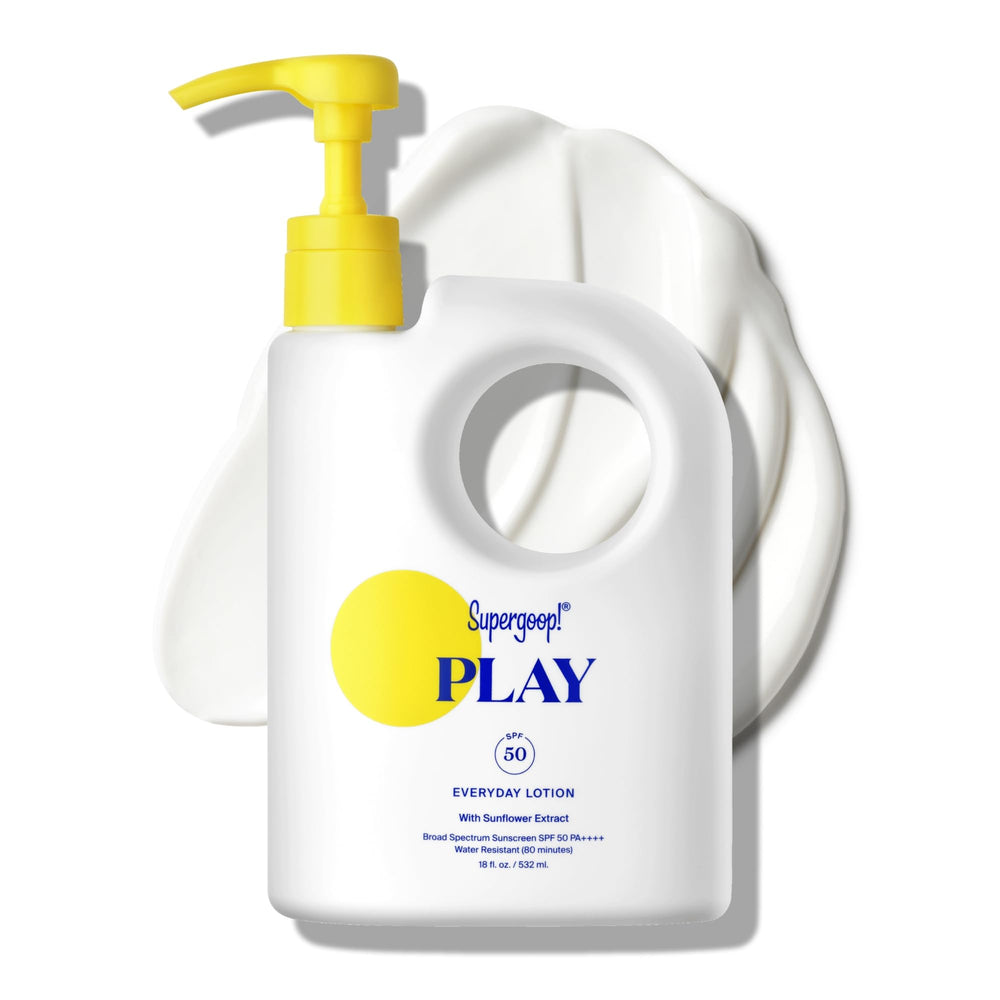 Supergoop PLAY Everyday Lotion SPF 50, botella de 18 oz para rostro y cuerpo.