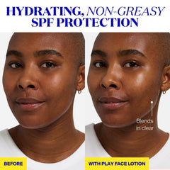 Supergoop PLAY hidratación 24h, loción facial SPF50 para piel seca.
