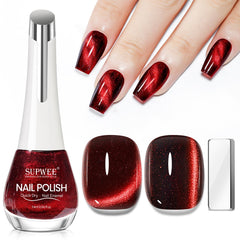 Esmalte magnético SUPWEE rojo con efecto ojo de gato en botella.