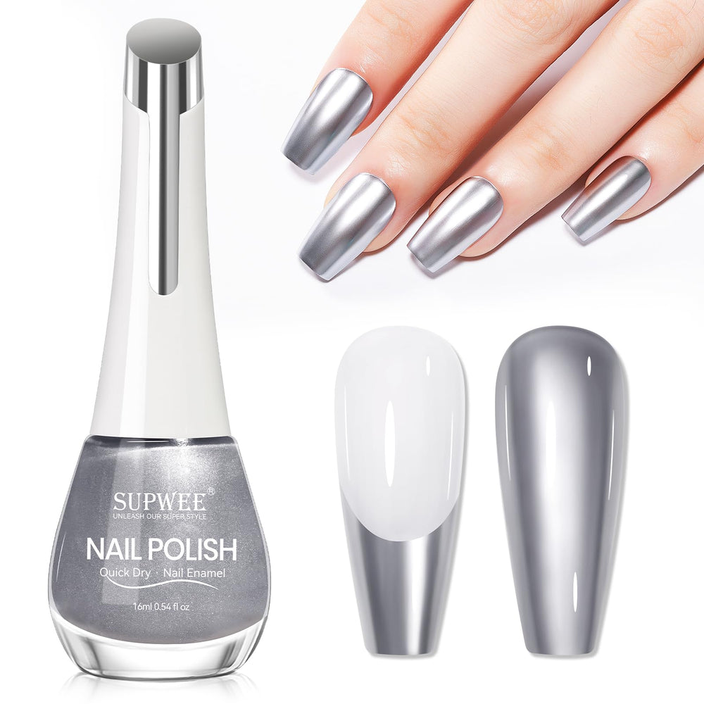 SUPWEE Esmalte metalico espejo en botella, brillo deslumbrante para uñas.