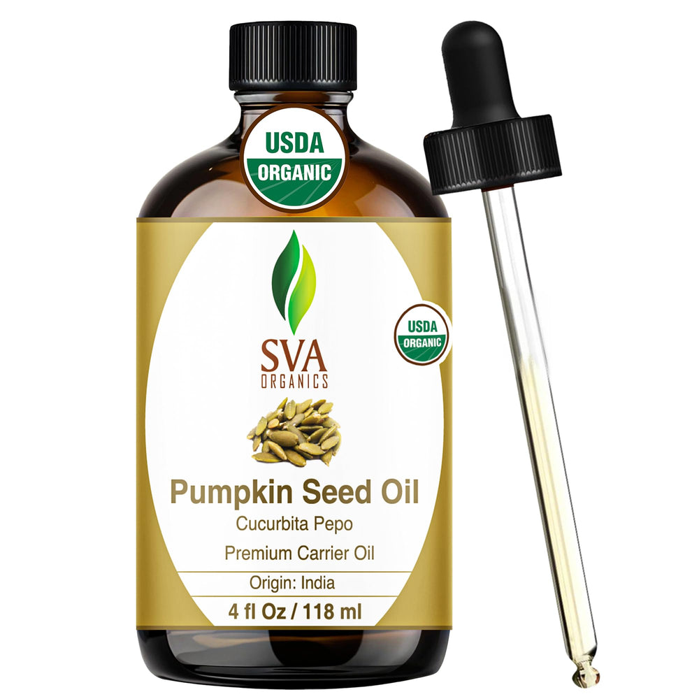 Botella de SVA ORGANICS Aceite de Semilla de Calabaza para uso facial y corporal.